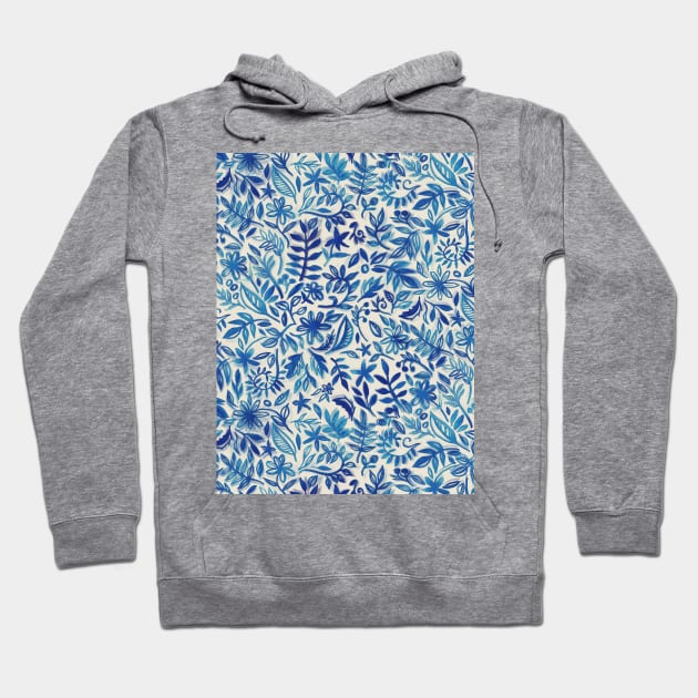 Floating Garden - a watercolor pattern in blue Hoodie by micklyn